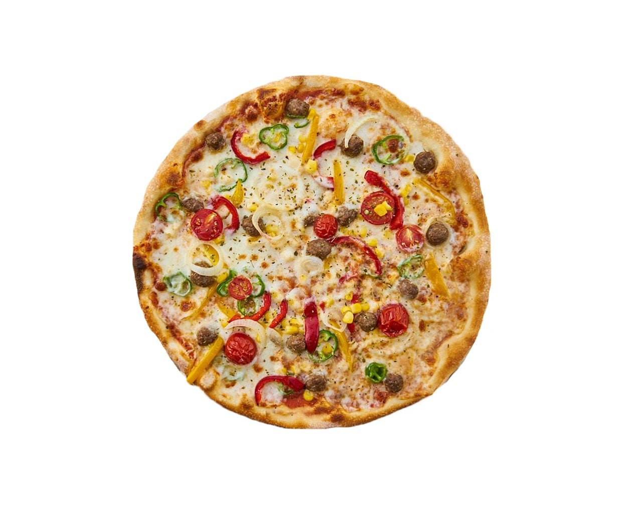 Supreme Pizza with Corn, Peppers, and Sausage