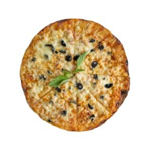 Cheese and Olive Pizza with Basil