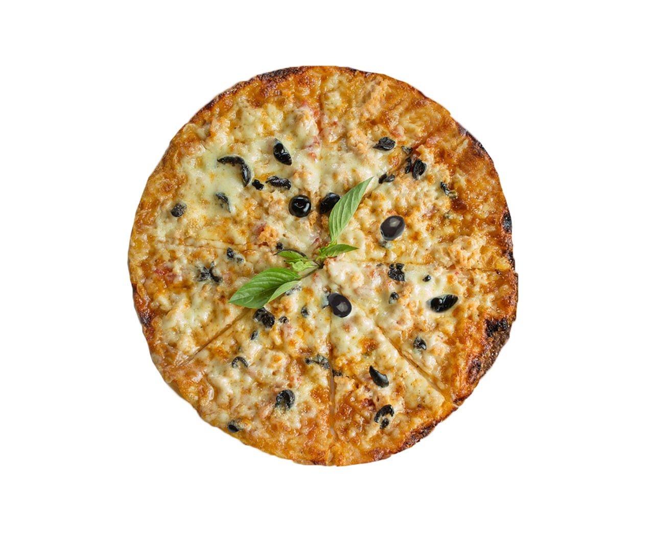 Cheese and Olive Pizza with Basil