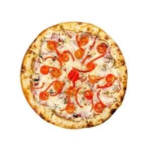 Vegetarian Pizza with Melted Cheese and Red Peppers