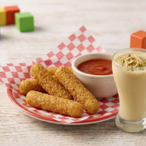 Mini Mozzarella Sticks with Tomato Dipping Sauce.