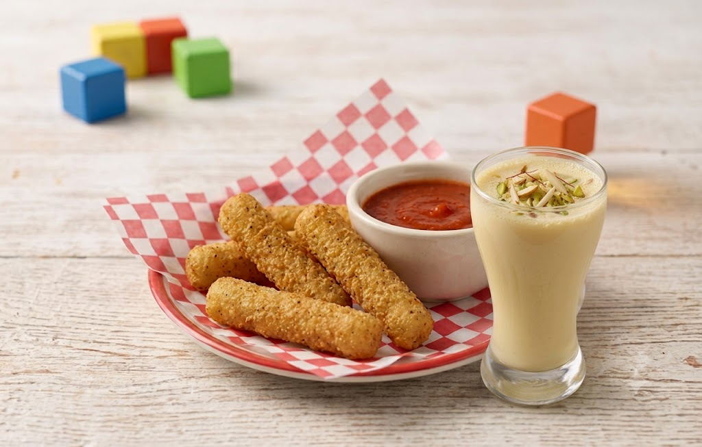 Mini Mozzarella Sticks with Tomato Dipping Sauce.